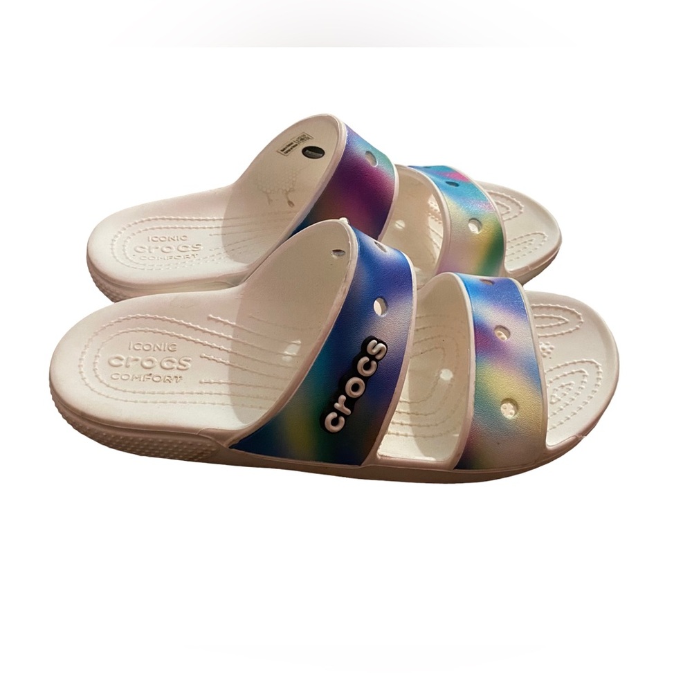 Crocs Solarized Tie Dye Women’s Size 9  Two Strap Waterproof Sandal Slides